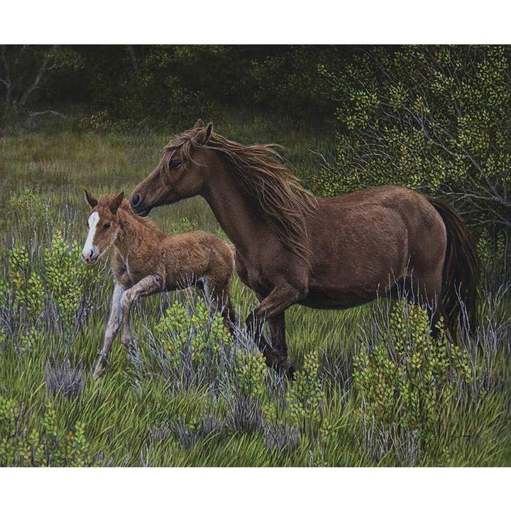 High Horse Fabric Panel 43"x36", Mom Horse and Baby Running Free across the Meadow, PD11121 Riley Blake Fabric Panel