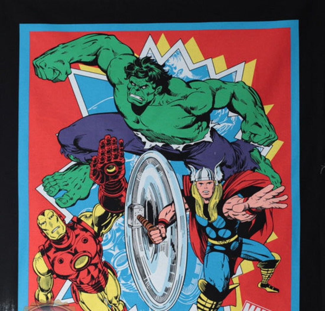 Avengers Marvel Fabric Panel 36"x43", RARE discontinued Superheroes fabric, Hulk Ironman Thor