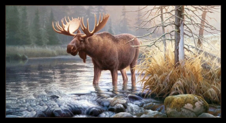 Moose Fabric Panel 24"x43", Elizabeth's Studio 100% Cotton Quilting Fabric ES-9205-Black
