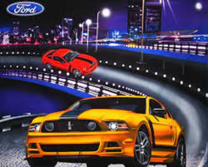 RARE Ford Mustang Fabric Panel 43"x36", Sykel Enterprises Fabric Panel, Ford Mustang Racetrack Quilt, Ford Mustang Wall Hanging