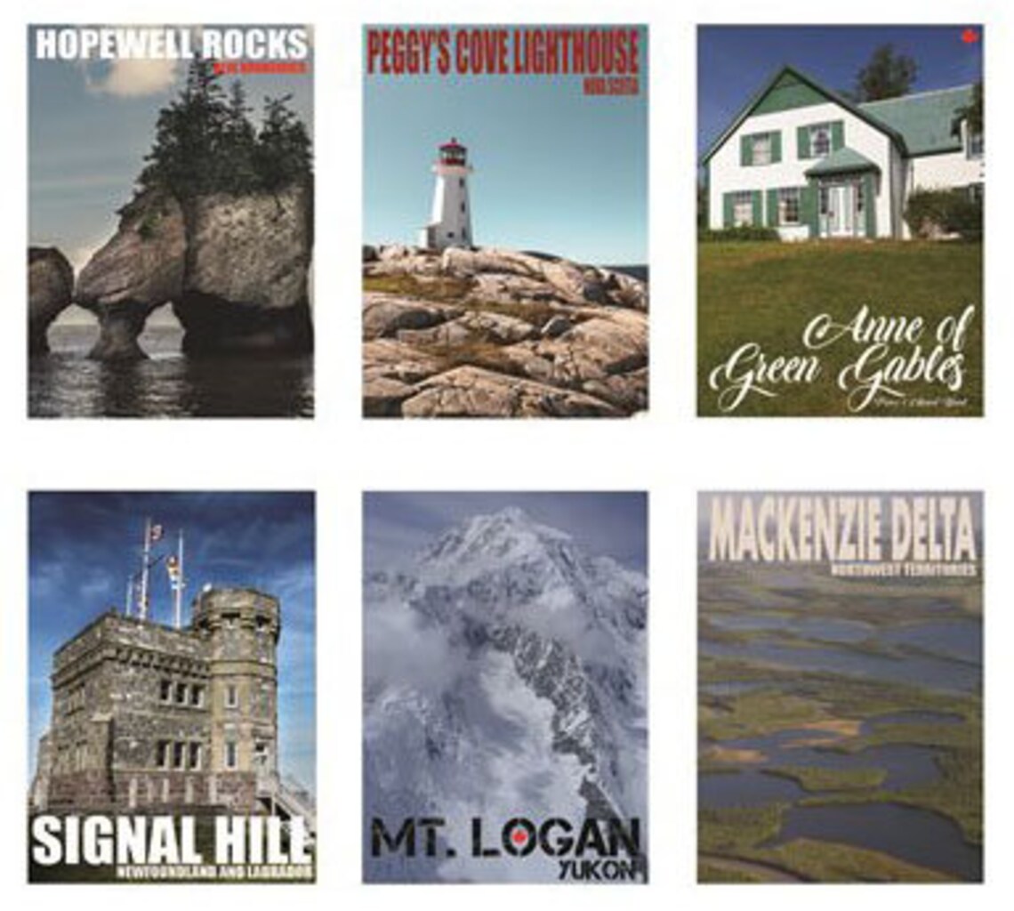 Canadian Road Trip Fabric Panel #1 18"x44", 15 pictures of Canadian sites, Oh Canada fabric panel, 0002-3 Hoffman Fabrics