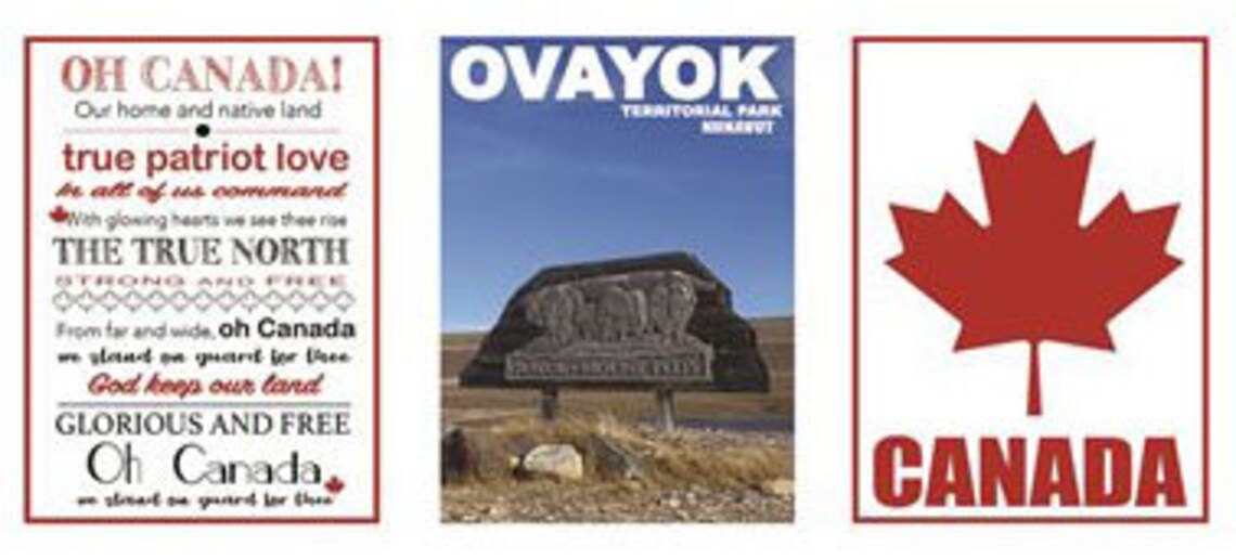 Canadian Road Trip Fabric Panel #2 18"x44", 15 pictures of Canadian sites, Oh Canada fabric panel, 0001-3 Hoffman Fabrics