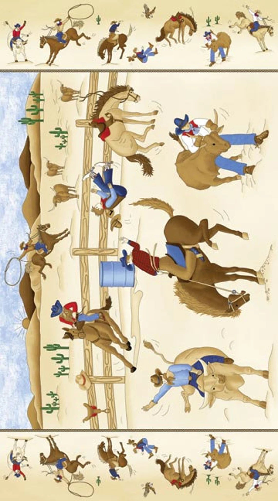 Horse Rodeo Fabric Panel 42"x24", 4855 Rodeo Round Up by Northcott, Rodeo quilt wall hanging runner