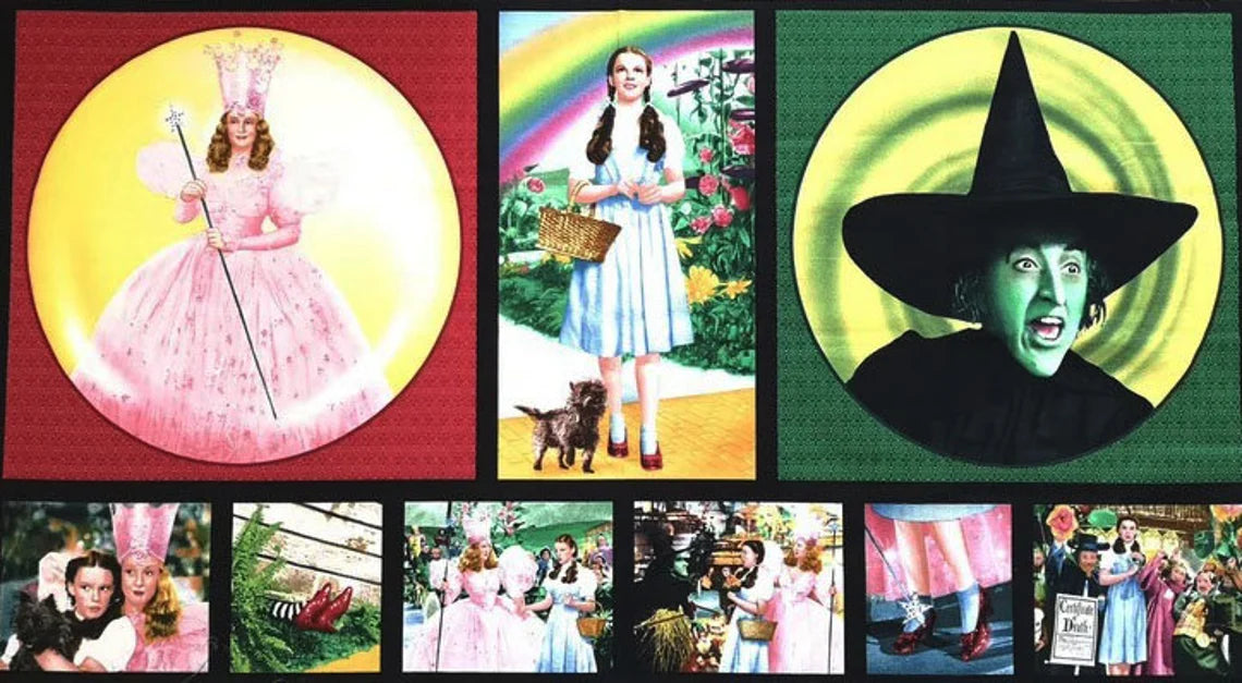 Wizard of Oz Quilting Cotton Panel 23"x44", The Wizard of Oz Fabric Panel - By Judy Garland as Dorothy - Quilting Treasures // Glinda