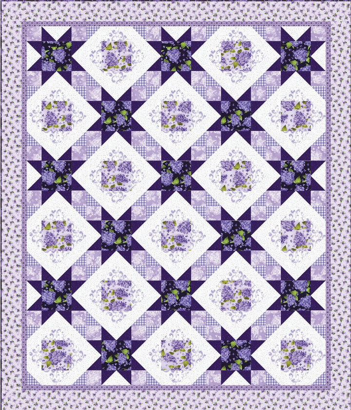 Quilt Kit 70"x82", Rosy Stars Quilt Kit using Elizabeth fabrics from Henry Glass, Lilacs Gift Bed Quilt Lap Twin Double Queen