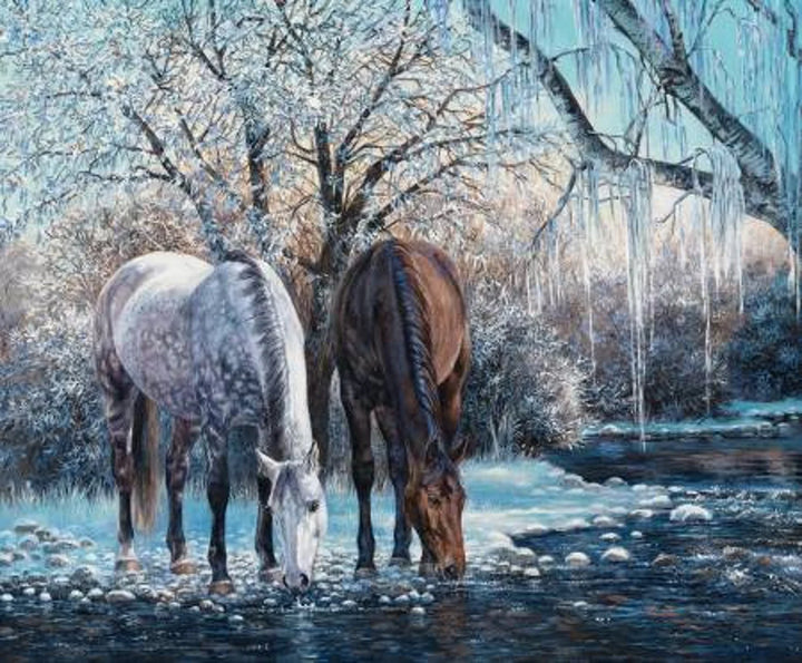 High Horse Winter's Beauty Fabric Panel 36"x44", PD11124 Riley Black, Horse Gift Bed Quilt Queen Home Decor Snowy Frozen Icicles
