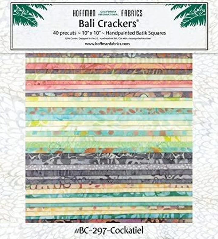 Cockatiel Bali Crackers 10"x10", BC-297, 40 Precut Ten Inch Pieces, Hoffman Batik #BC-294-Sandpiper, Handpainted Batik Squares, RARE