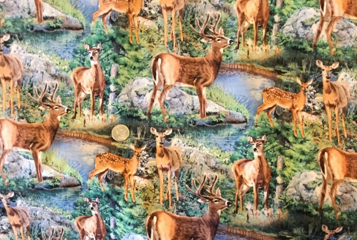 Deer Fabric 1/2 yard, Cradle Rock by Springs, Deer Allover fabric, Deer Gift Bed Quilt Wall Hanging Placemats
