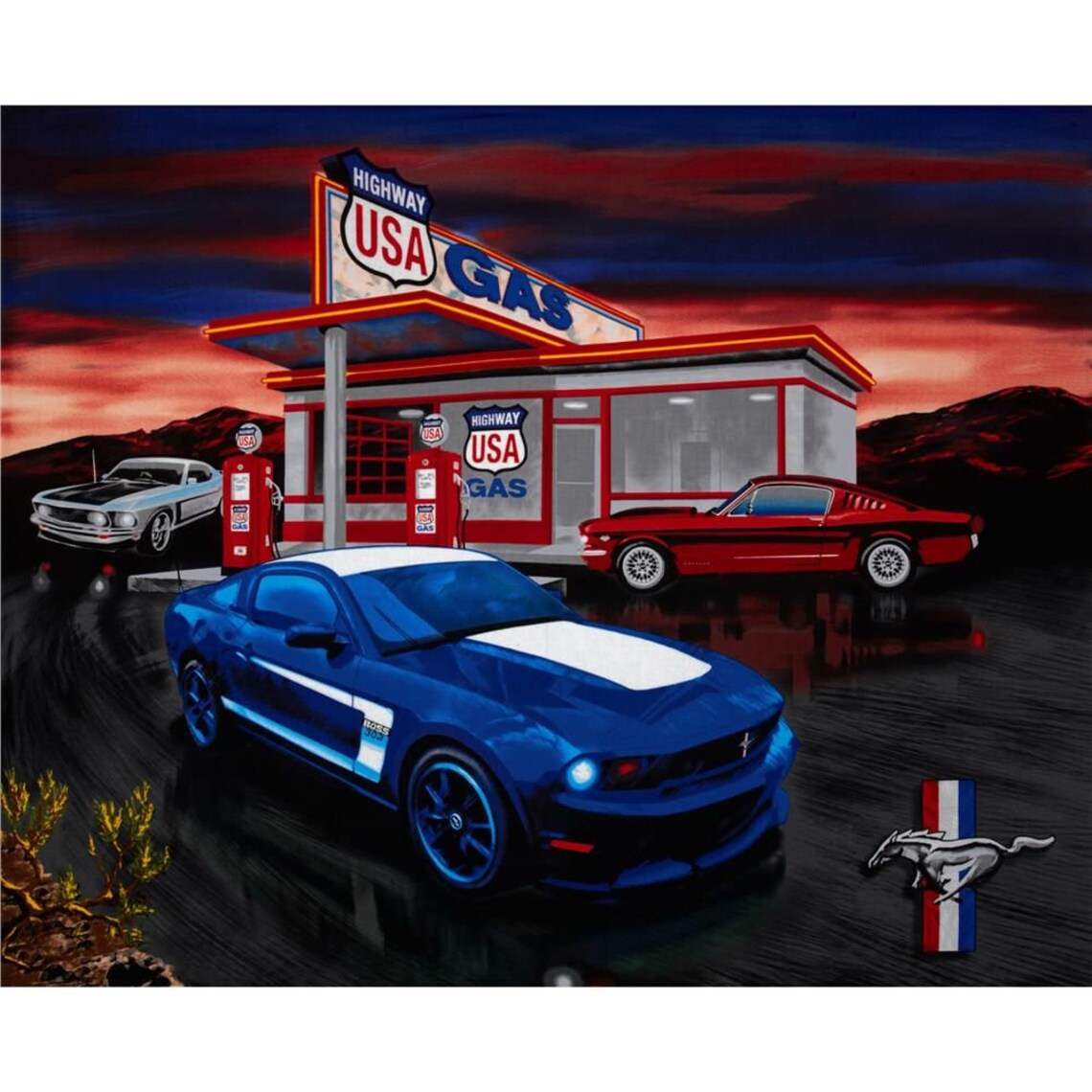 RARE Ford Mustang Fabric Panel 43"x36", Sykel Enterprises Fabric Panel, Ford Mustang Quilt, Ford Mustang Wall Hanging