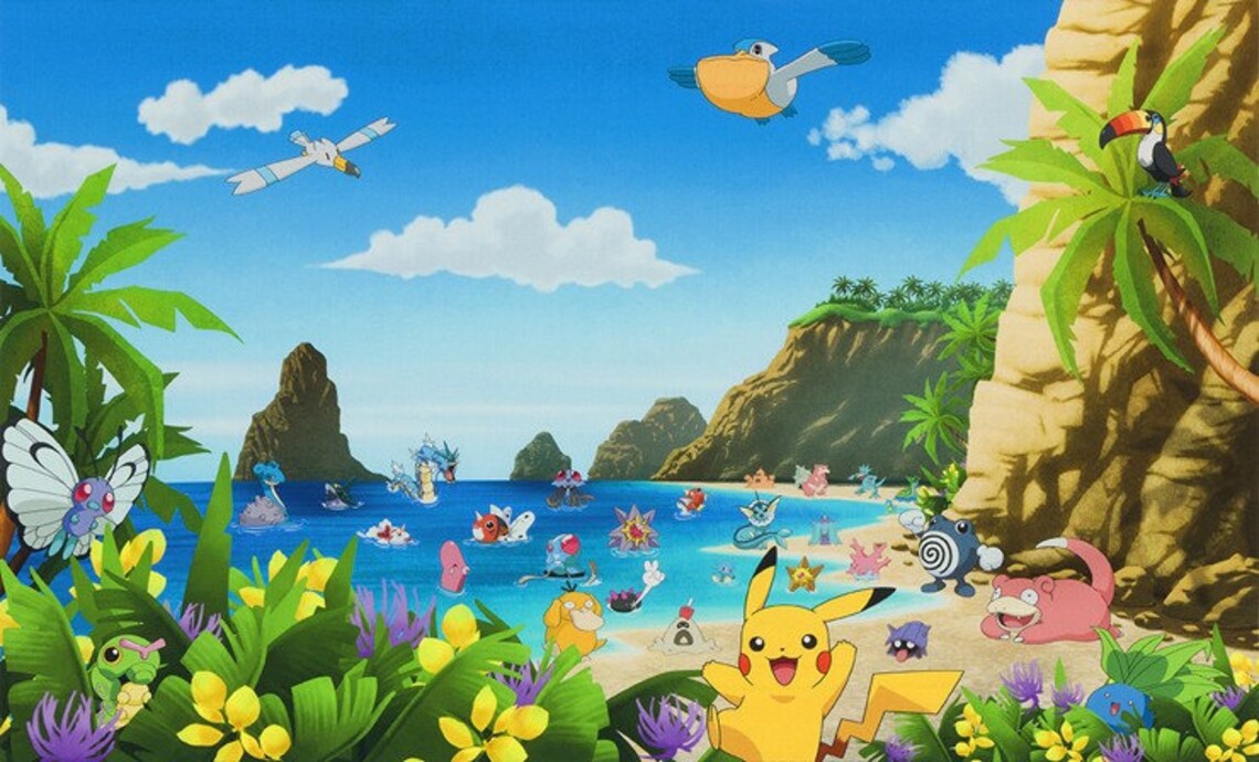 Pokémon Beach Fabric Panel 26"x44", 18843-205 Multi Pokémon Fabric by Robert Kaufman. Pokémon Quilt Gift Wall Hanging Blanket