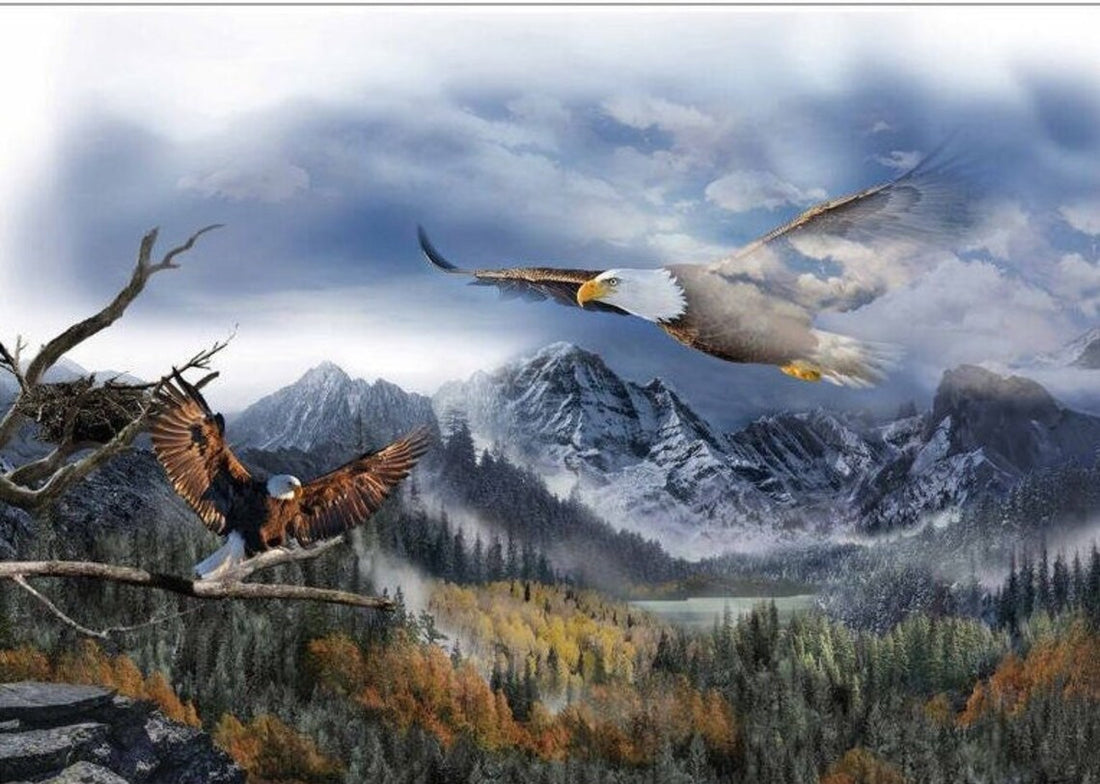 Eagle Fabric Panel 35"x44", Call of the Wild Collection by Hoffman Fabrics, Eagle Bed Quilt Wall Hanging