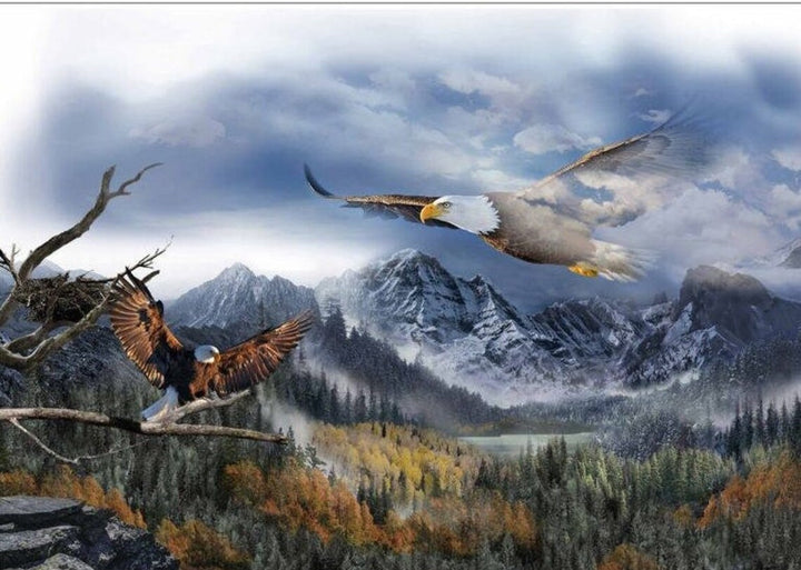 Eagle Fabric Panel 35"x44", Call of the Wild Collection by Hoffman Fabrics, Eagle Bed Quilt Wall Hanging