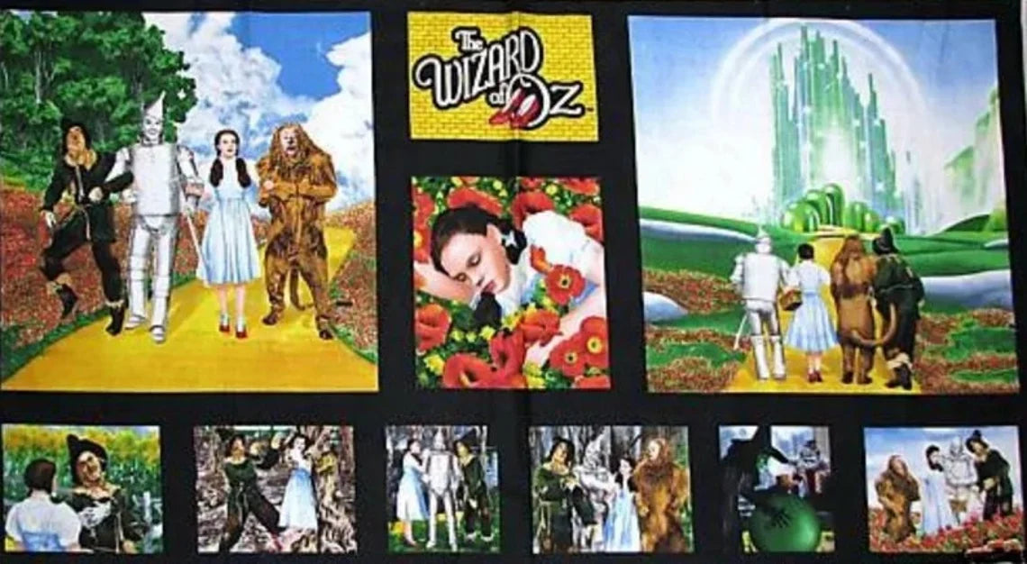 Wizard of Oz Quilting Cotton Panel 23"x44", The Wizard of Oz Fabric Panel - By Judy Garland as Dorothy - Quilting Treasures // Glinda
