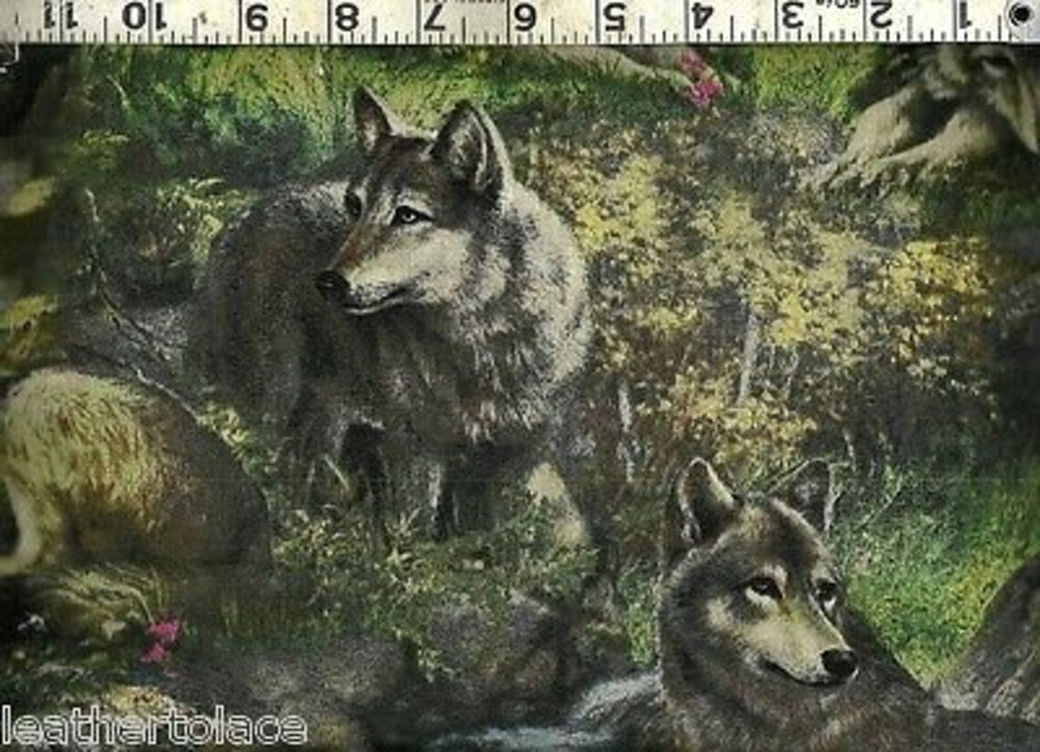 Wolves 1/2 yard, 15082 Lazy Afternoon wolf scenic allover fabric, Wolf bed quilt toddler adult wall hanging