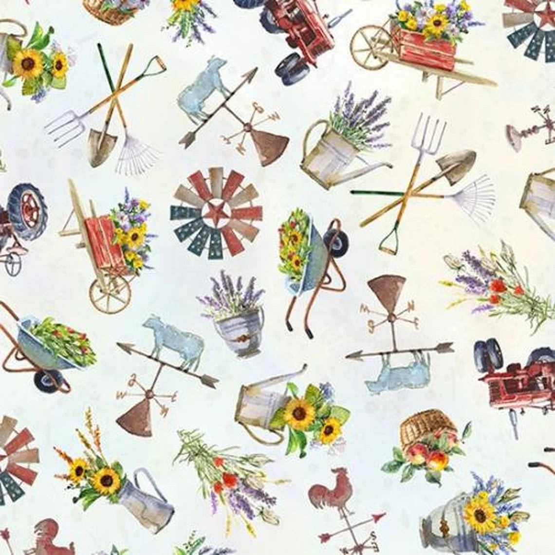 Quilt Kit 54"x72" Farmyard Quilt, Fabric by Hoffman, Red Barn Garden Flowers Farm Gift Bed Quilt Kit