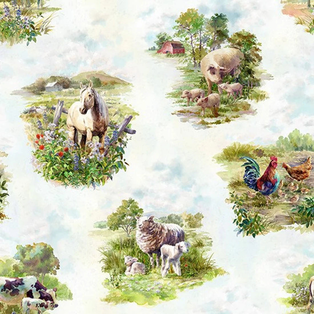 Quilt Kit 54"x72" Farmyard Quilt, Fabric by Hoffman, Red Barn Garden Flowers Farm Gift Bed Quilt Kit