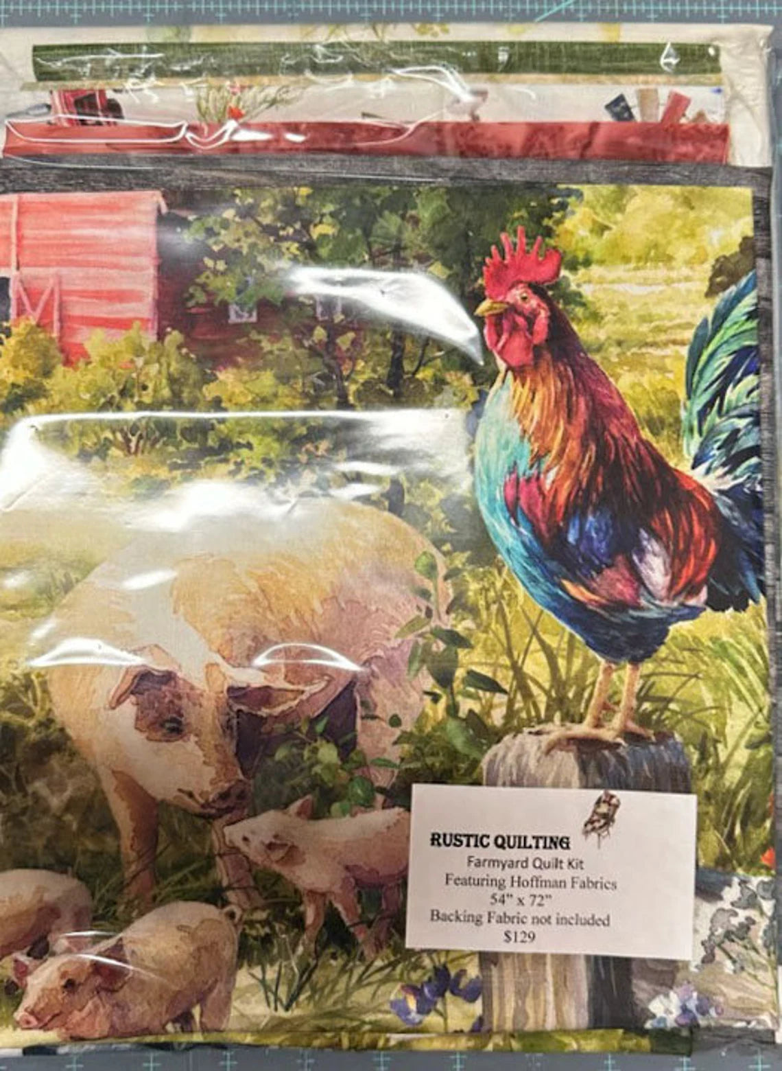 Quilt Kit 54"x72" Farmyard Quilt, Fabric by Hoffman, Red Barn Garden Flowers Farm Gift Bed Quilt Kit