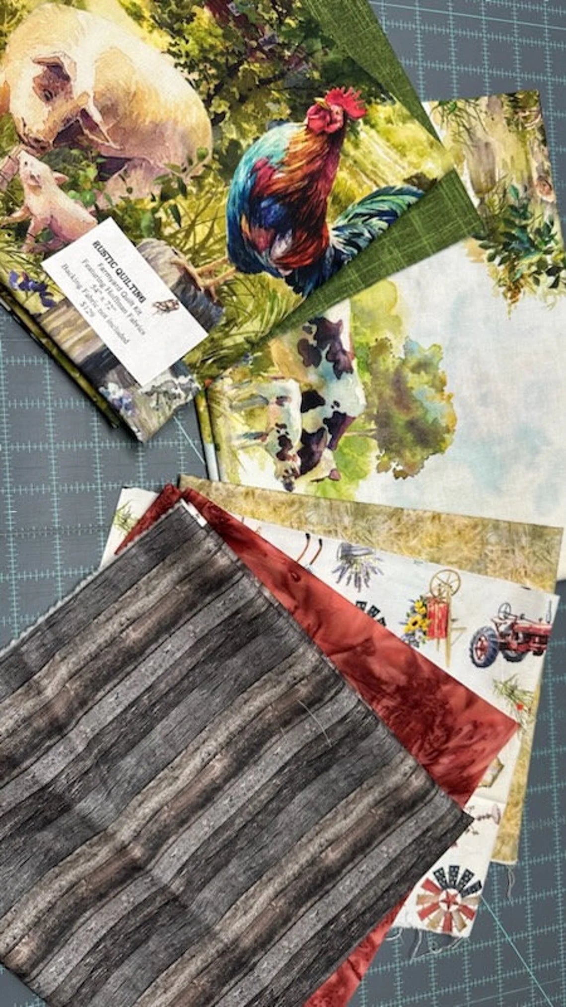 Quilt Kit 54"x72" Farmyard Quilt, Fabric by Hoffman, Red Barn Garden Flowers Farm Gift Bed Quilt Kit