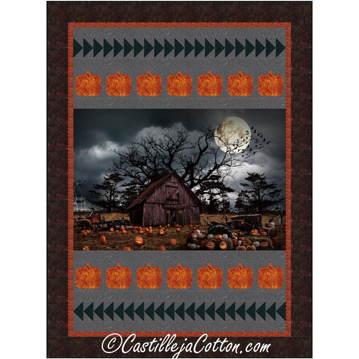 Quilt Kit 52x70" Haunted House, Featuring Hoffman Fabrics, Haunted House Halloween Vintage Tractor Pumpkins Gifts Bed Quilt Home Decor