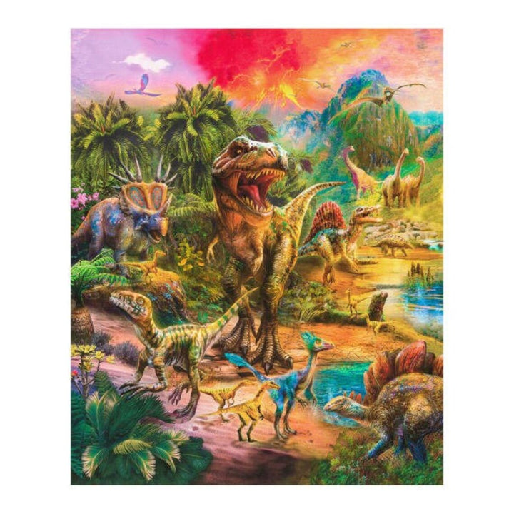 Roaring Dinosaur Fabric Panel 35" x44", Dinosaur Gathering, Dinosaur Cotton Fabric by Robert Kaufman