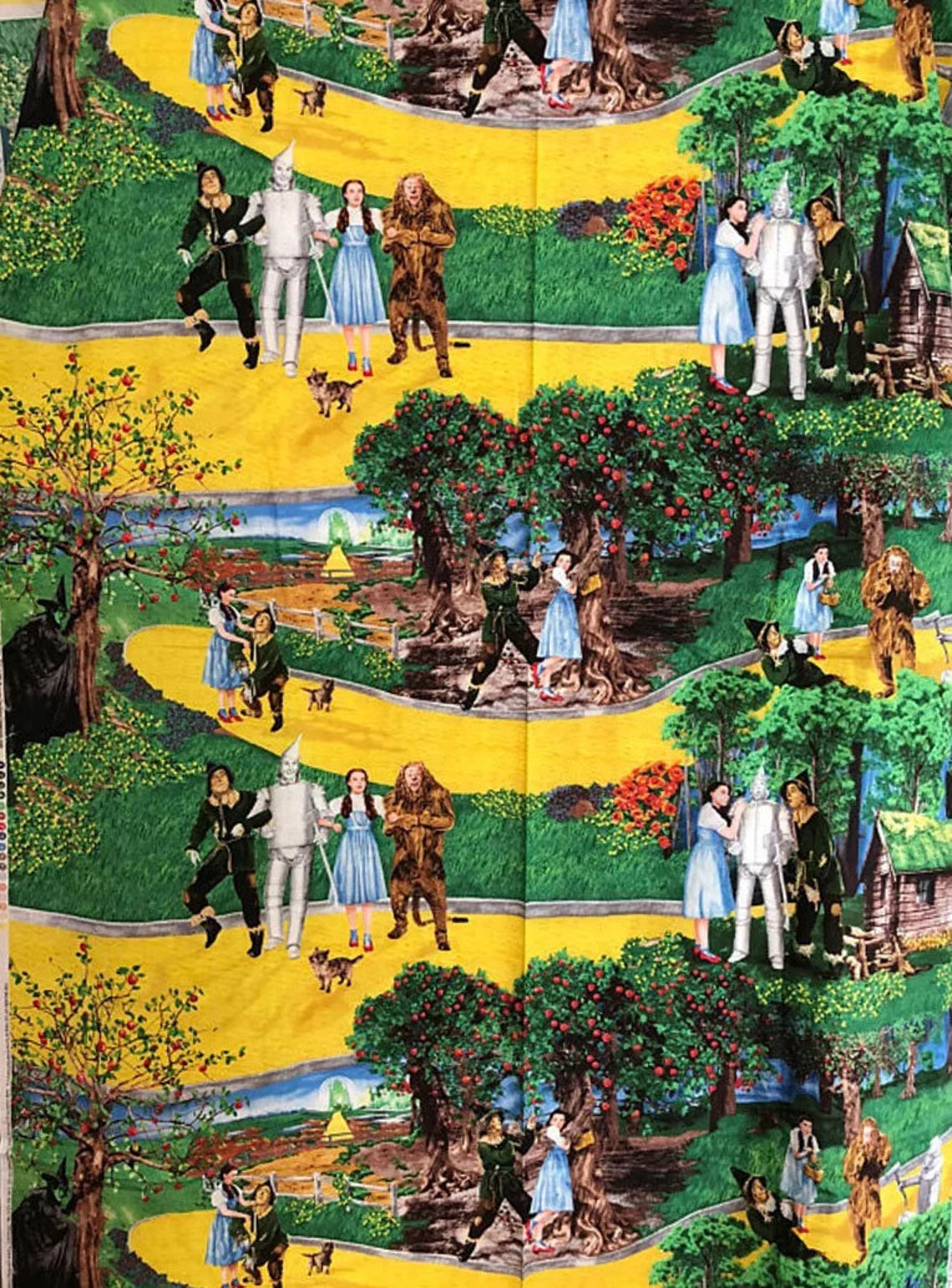 Wizard of Oz fabric 1/2 yard, Judy Garland as Dorothy Glinda Tin Man Cowardly Lion Scarecrow Slippers Quilt