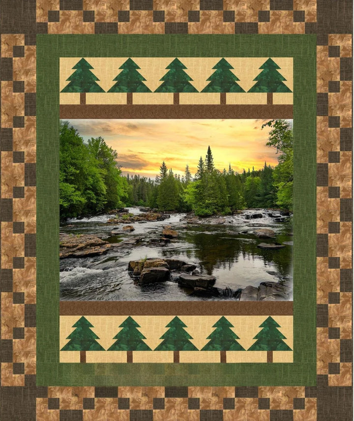 Quilt Kit 60"x72", River Quilt Kit using Call of the Wild Fabrics by Hoffman Fabrics, River Tree Rocks Gift Bed Quilt Lap Queen
