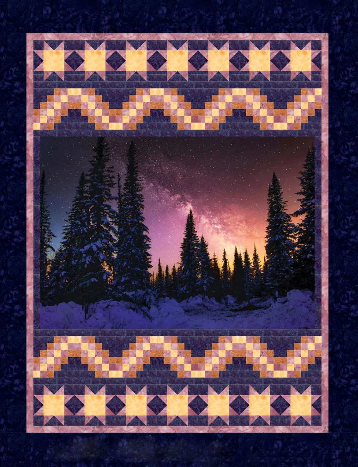 Quilt Kit 54"x68", Northern Lights Nightshade, Hoffman fabrics Bed Quiltt Forest Trees Northern Lights Twilight
