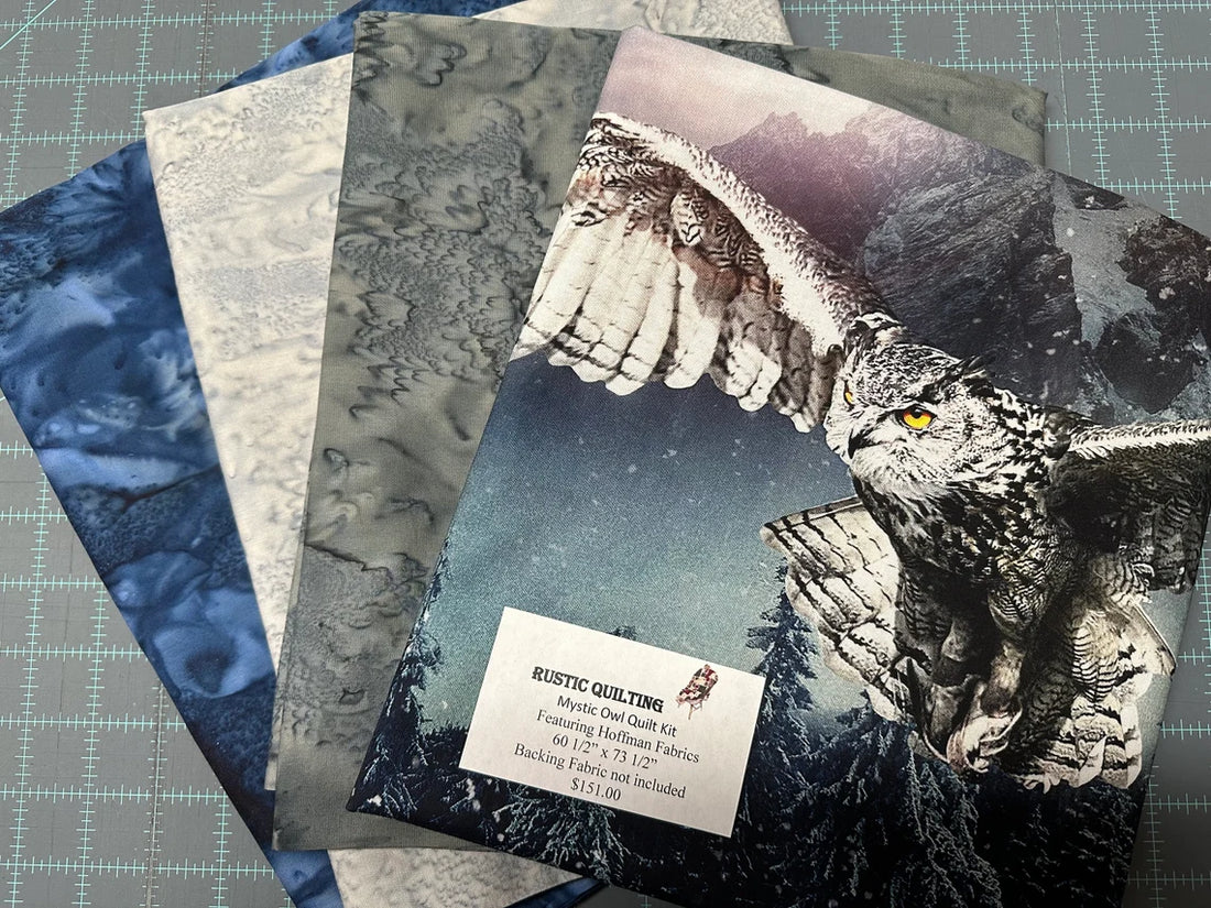 Quilt Kit 60”x73", Mystic Owl Call of the Wild fabrics by Hoffman, Owl Log Cabin Nothern Lights Gift Bed Quilt Forest Winter