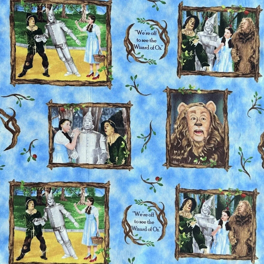 Wizard of Oz fabric 1/2 yard, Judy Garland as Dorothy Glinda Tin Man Cowardly Lion Scarecrow Slippers Quilt