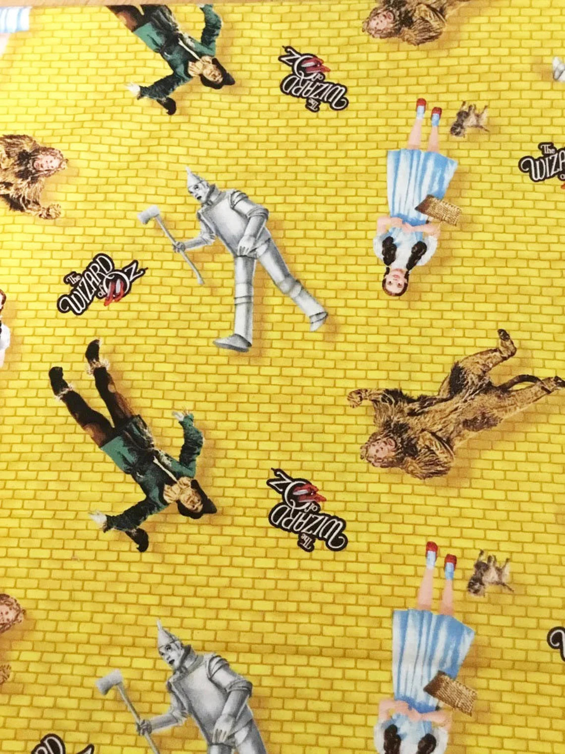 Yellow Brick Road Wizard of Oz Characters fabric 1/2 yard, Judy Garland as Dorothy Glinda Tin Man Cowardly Lion Scarecrow Slippers Quilt