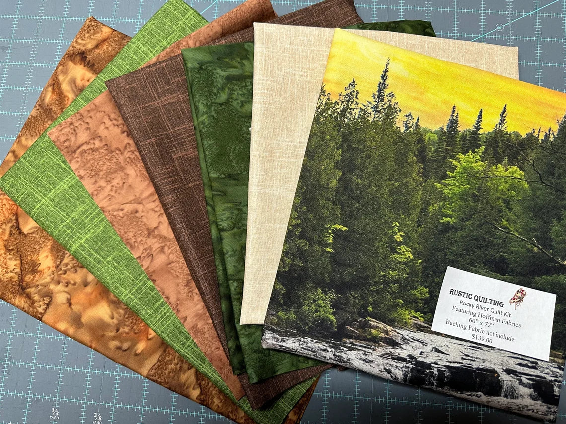 Quilt Kit 60"x72", River Quilt Kit using Call of the Wild Fabrics by Hoffman Fabrics, River Tree Rocks Gift Bed Quilt Lap Queen