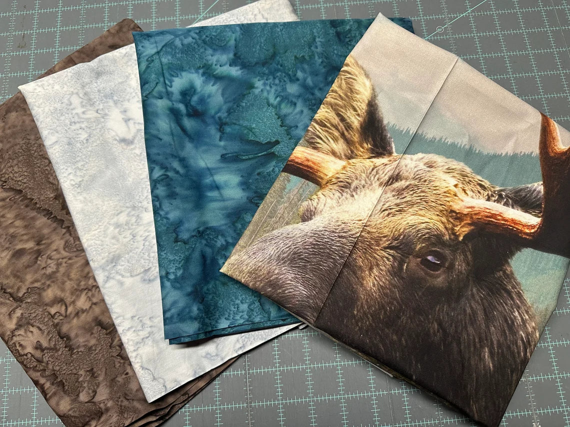 Quilt Kit 60”x73", Moose Call of the Wild fabrics by Hoffman, Moose Forest Hunter Wildlife Gift Bed Quilt Forest Mountains