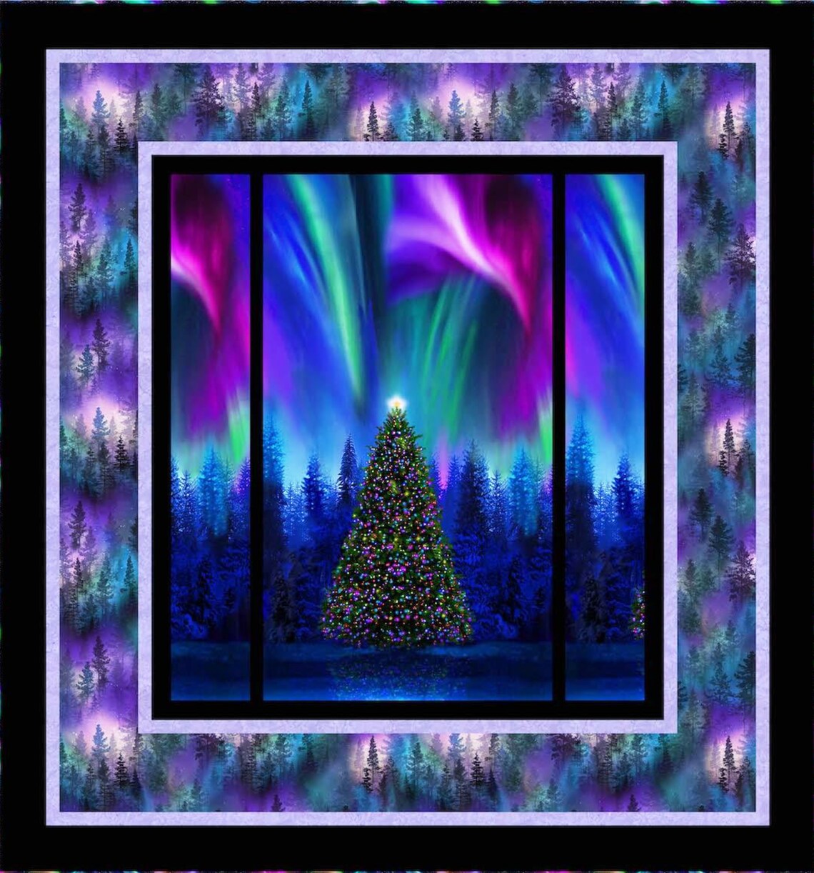 Quilt Kit 62"x66", Winter Solstice Quilt Kit using Aurora fabrics from Timeless Treasures, Norther Lights Night Sky Gift Bed Quilt Lap Twin
