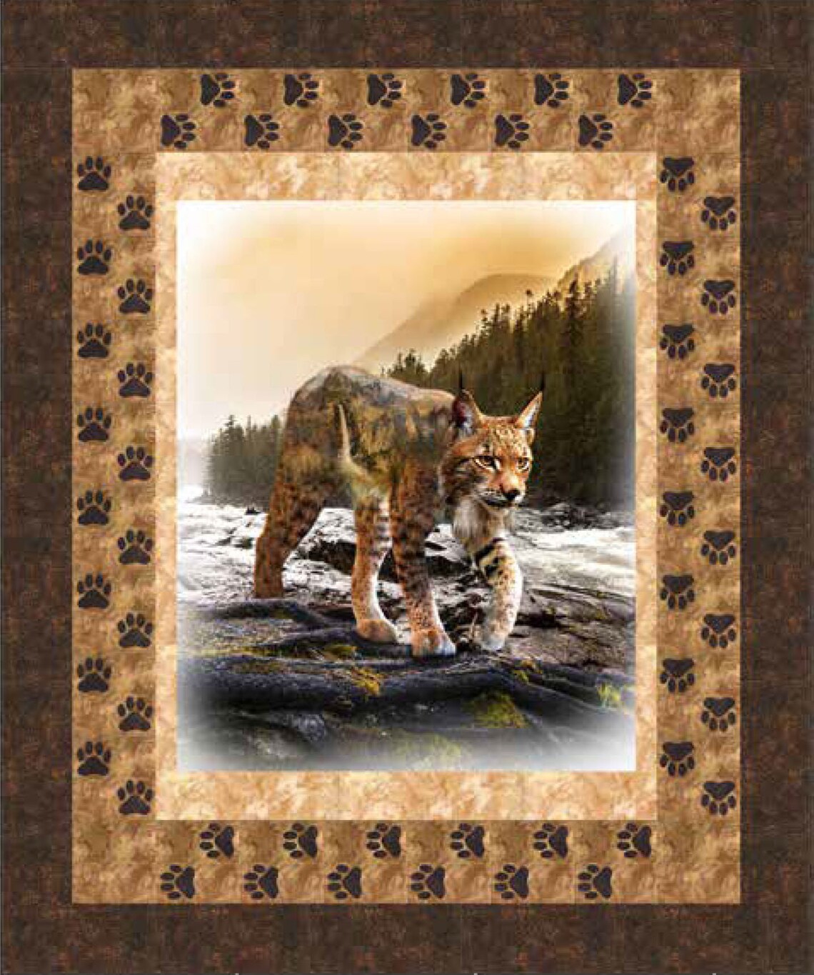 Quilt Kit 58"x60", Bobcat Quilt Kit using Call of the Wild Fabrics by Hoffman Fabrics, Cat Paws Wild Cat Gift Bed Quilt Lap Queen