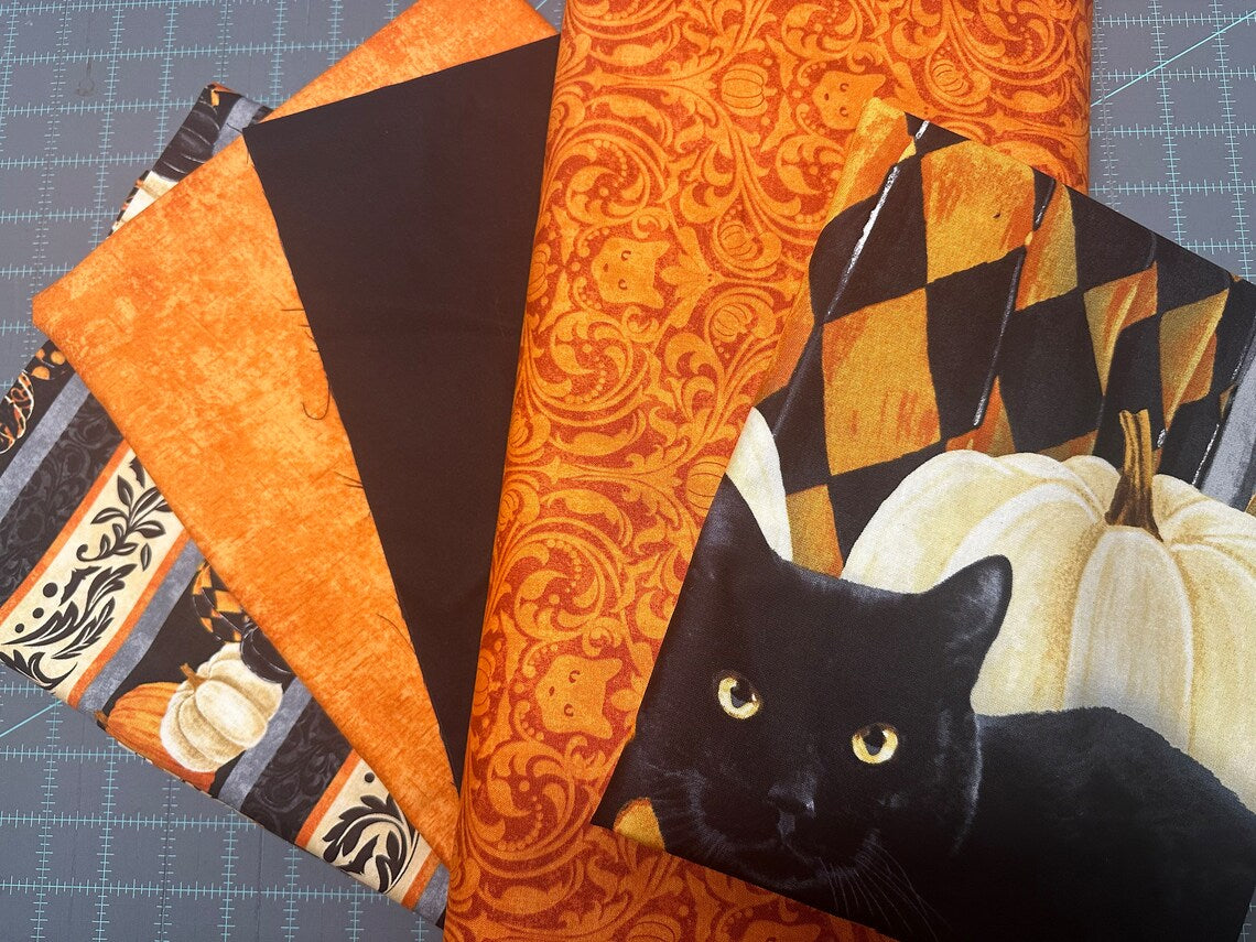 Quilt Kit 60"x78", Hallow's Eve fabrics by Northcott fabrics Bed Gift Quilt Black Cats Pumpkins Spooky Halloween Bats