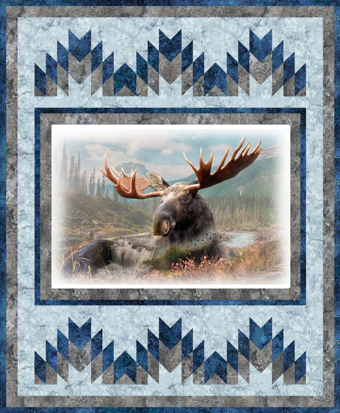 Quilt Kit 60”x73", Moose Call of the Wild fabrics by Hoffman, Moose Forest Hunter Wildlife Gift Bed Quilt Forest Mountains