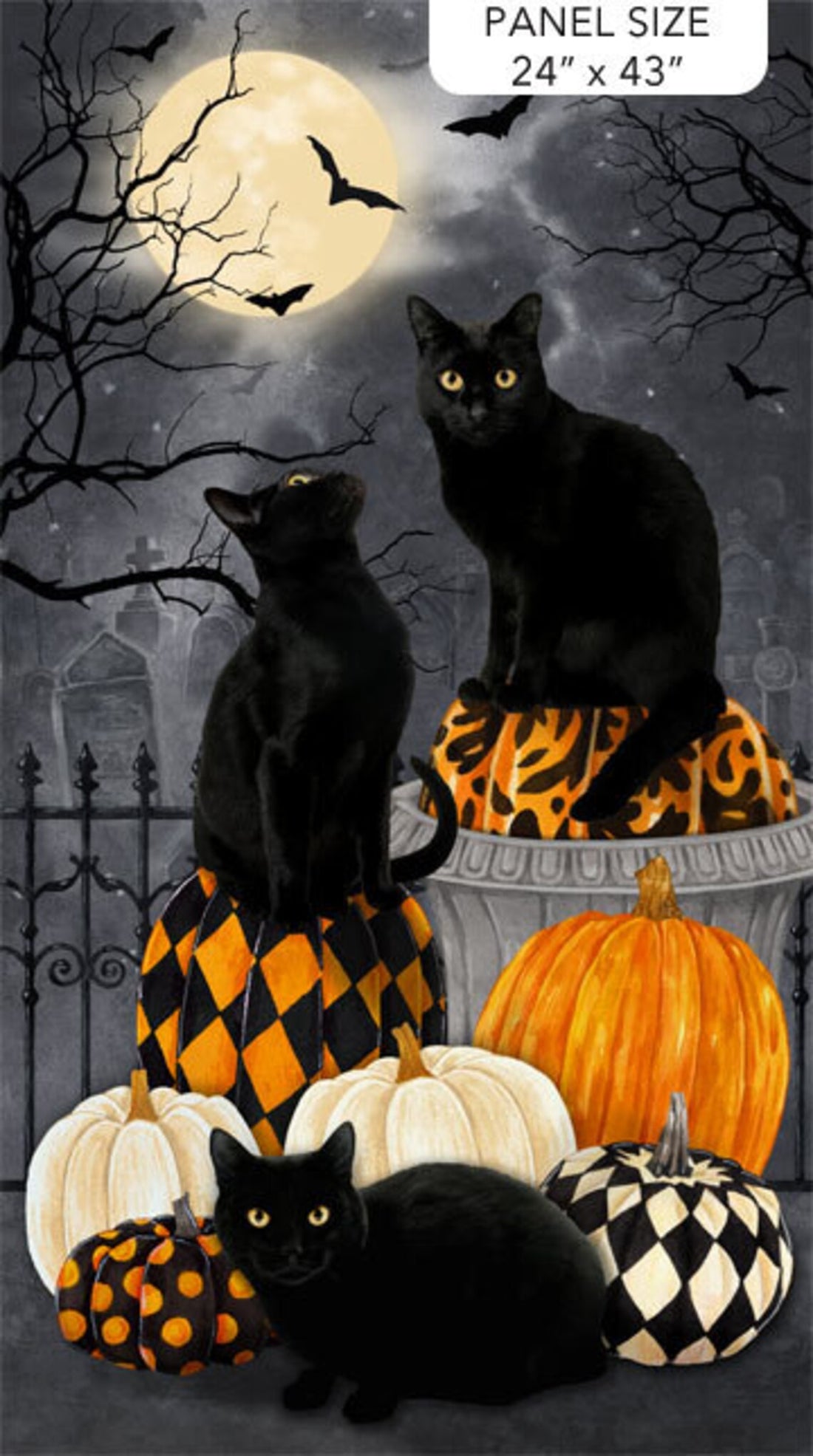 Quilt Kit 60"x78", Hallow's Eve fabrics by Northcott fabrics Bed Gift Quilt Black Cats Pumpkins Spooky Halloween Bats