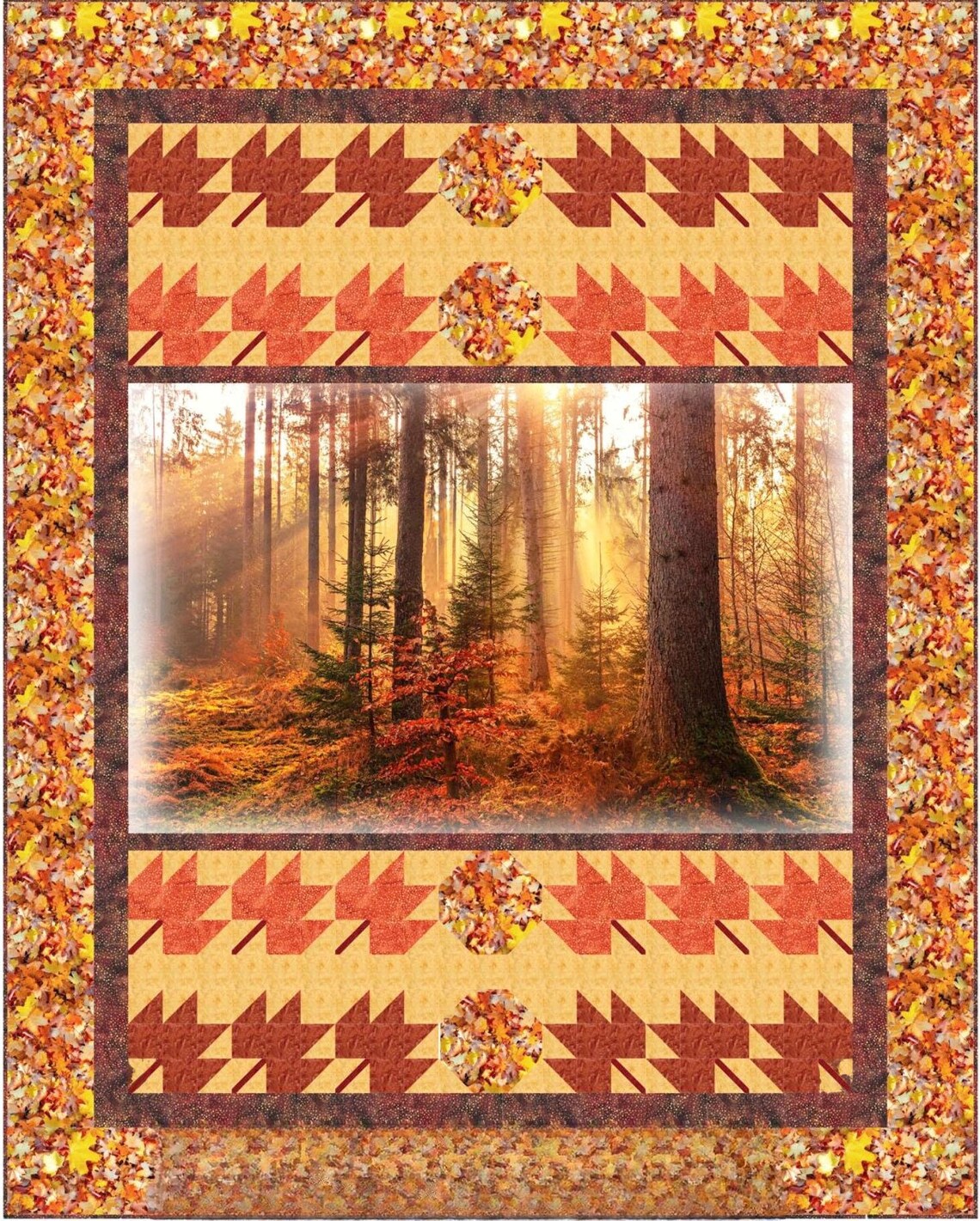 Quilt Kit Fall Forest 56"x70", Hoffman Fabrics, Fall Leaves Autumn Gift Quilt Wall Hanging Lap Queen