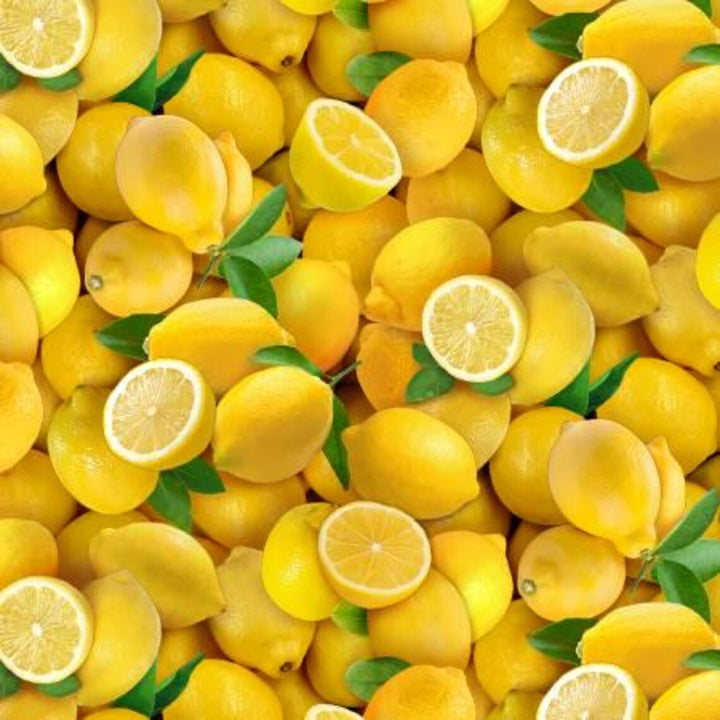 Lemons Fabric, Sold by the Half Yard, 483E-YLW Elizabeth Studios, Food Fabrics
