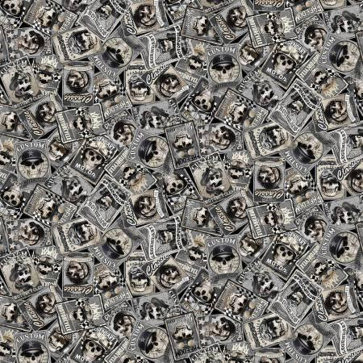 Grim Reapers Skull Motorcycle Fabric 1/2 Yard, CD2416 Reaper's Ride by Timeless Treasures, Motorcycle Gifts Quilt Guy Men Bed Blankets Wall