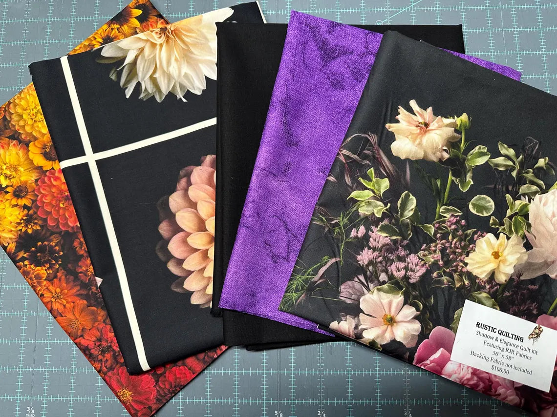 Quilt Kit 58x"x58", Shadow & Elegance by RJR, Floral Gift Bed Quilt Queen Quilt Wall Hanging