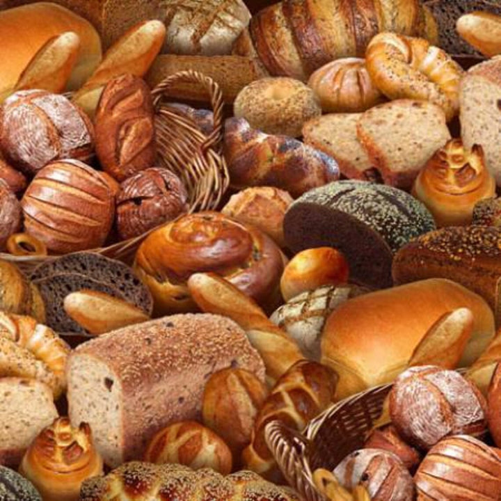 Breads Fabric, Sold by the Half Yard, 395E-MLT Elizabeth Studios, Food Fabrics