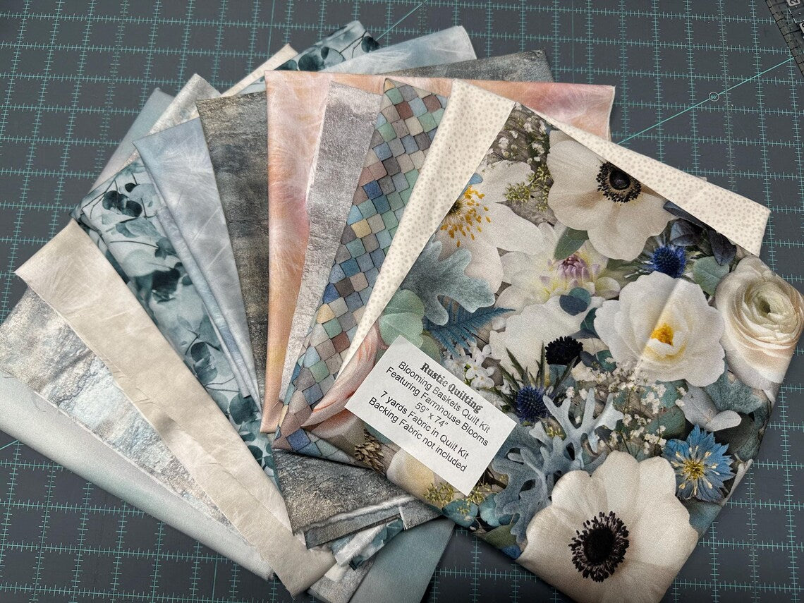 Quilt Kit Farmhouse Blooms 59"x74", Hoffman Fabrics, Floral Gift Quilt Wall Hanging