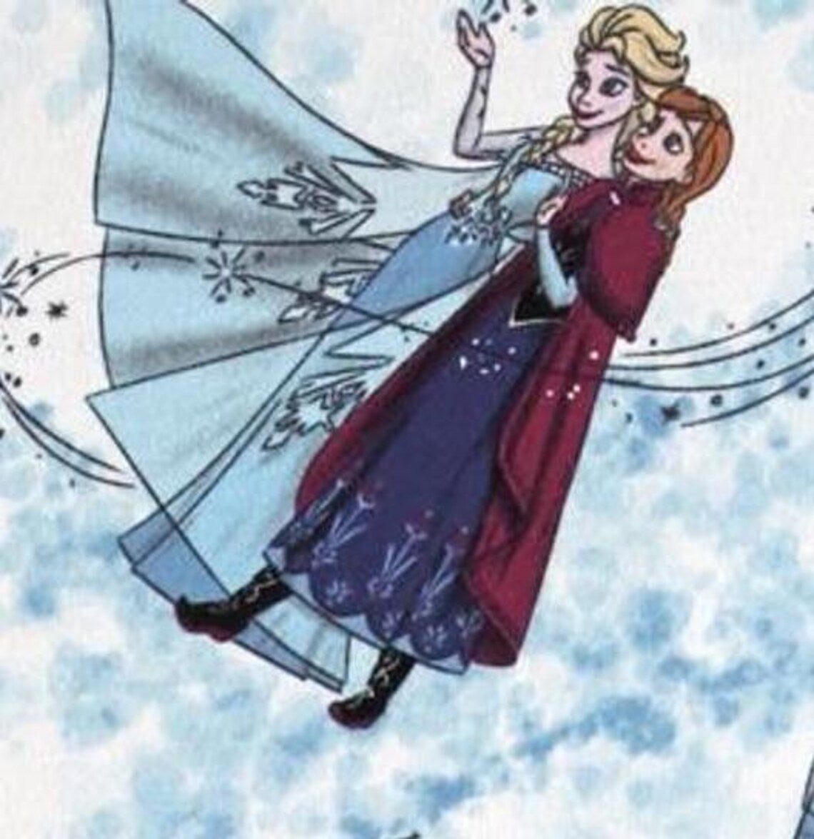Elsa and Anna Scenic Toss KNIT Fabric 1/2 Yard, 54" Wide Cotton/Spandex RARE Frozen Fabric, Anna and Elsa knit clothing