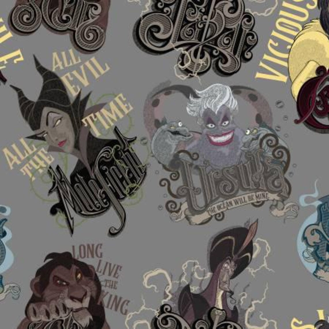 Villains 1/2 Yard, 74083A620715 Disney Villains, Ursella Maleficent Cruella Disney Female Villains Witch 100% cotton