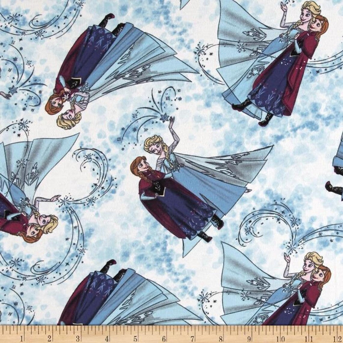 Elsa and Anna Scenic Toss KNIT Fabric 1/2 Yard, 54" Wide Cotton/Spandex RARE Frozen Fabric, Anna and Elsa knit clothing