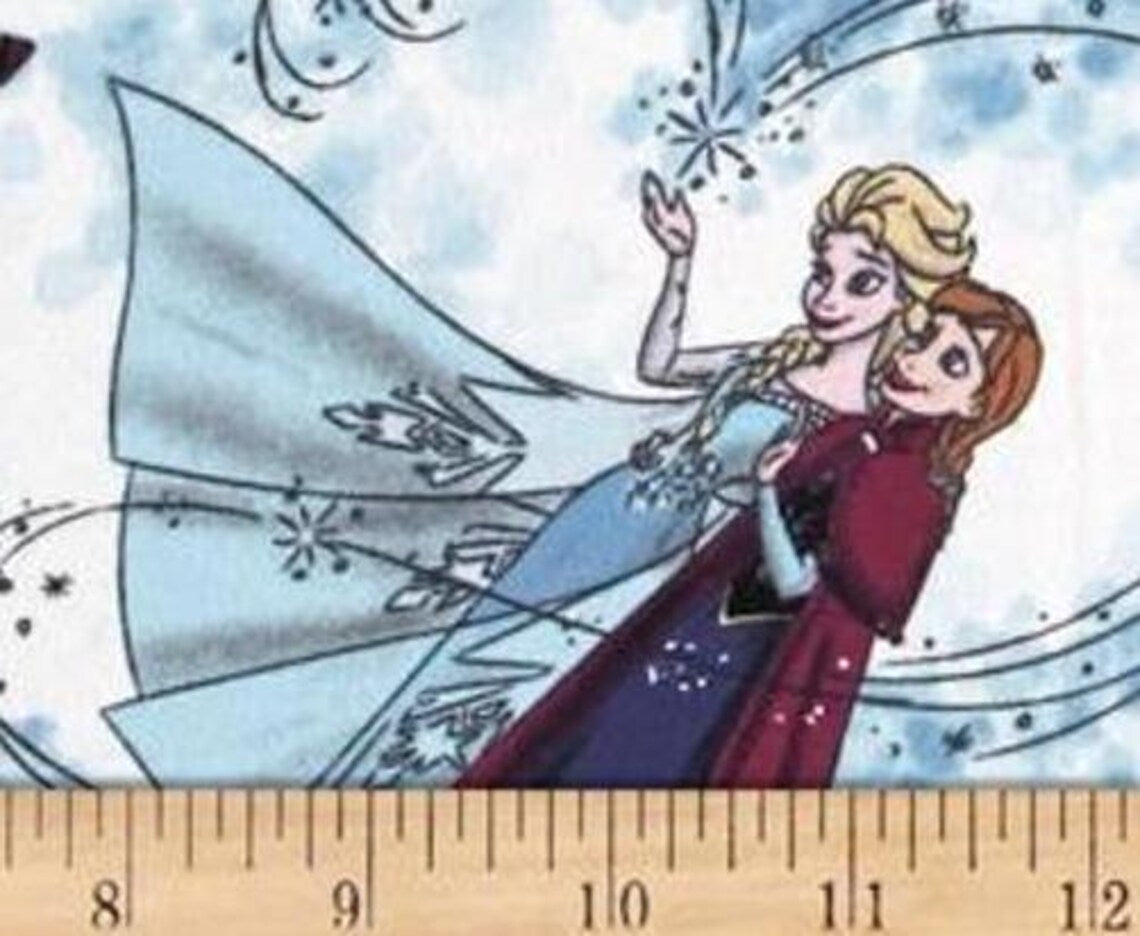 Elsa and Anna Scenic Toss KNIT Fabric 1/2 Yard, 54" Wide Cotton/Spandex RARE Frozen Fabric, Anna and Elsa knit clothing