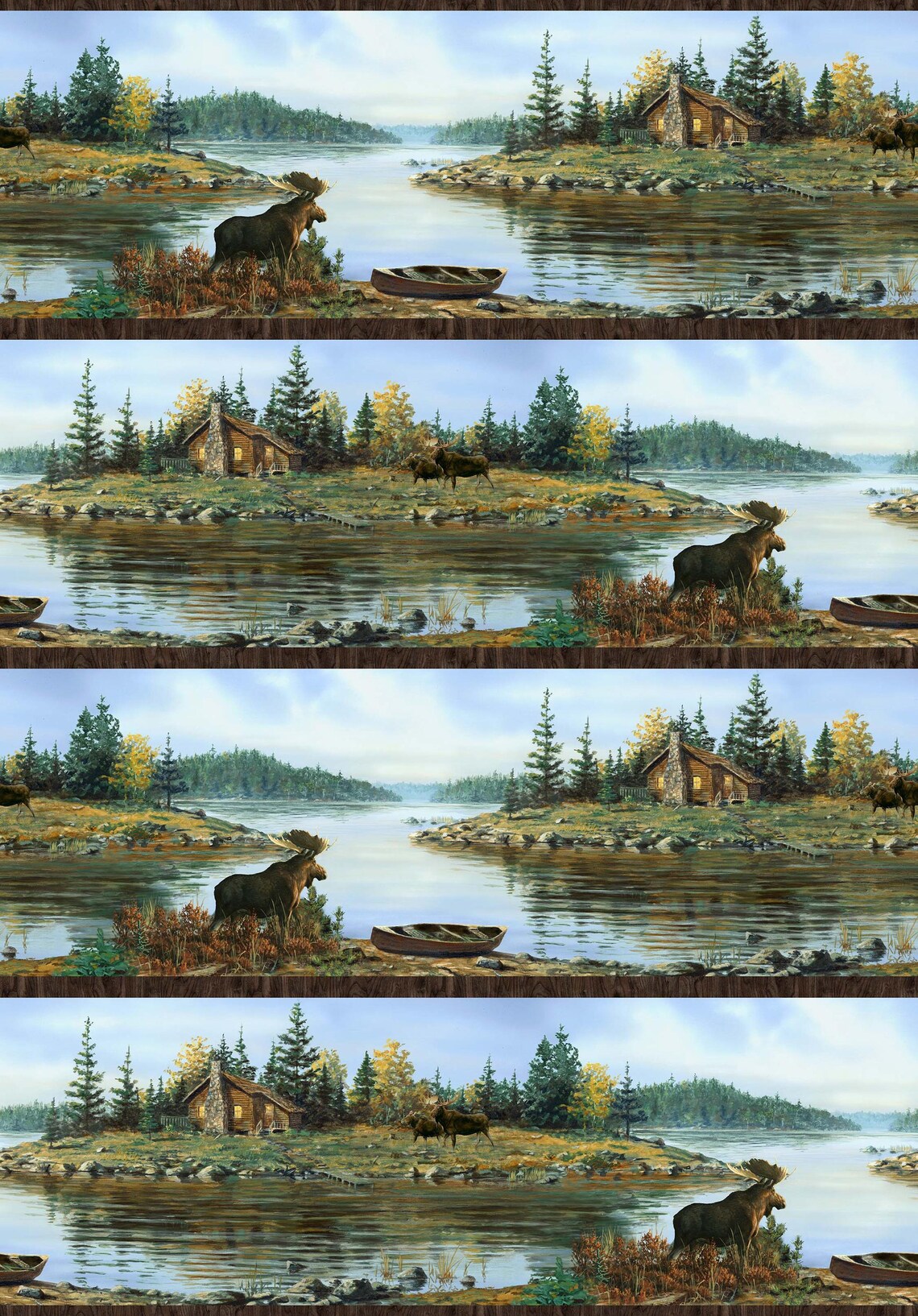 Northwood Moose Quilt Kit 76"x82", using fabrics from Northcott, Nature Landscape Moose Forest Outdoors Log Cabin Gift Queen Bed Quilt