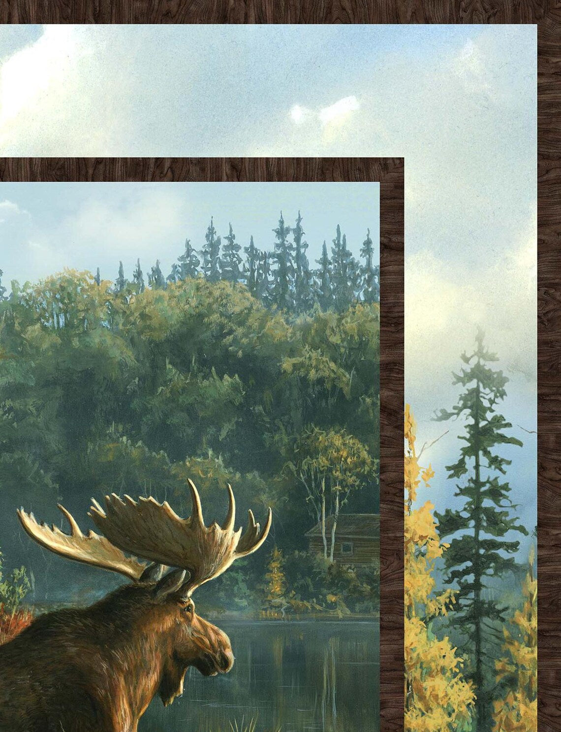 Moose Northwood Fabric Panel 36"x43", DP27540-78 Northwoods by Northcott 100% Cotton Quilting Fabric Moose Bed Quilt Wall Hanging