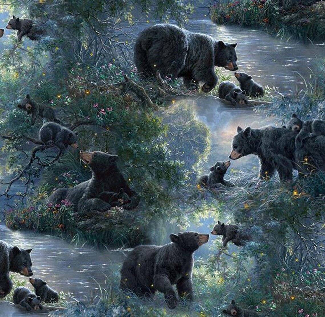 Quilt Kit 70”x59”, Bear Kisses fabrics by Northcott Bed Quilt Wildlife Bear Bed Quilt Queen Twin leaves clouds bark